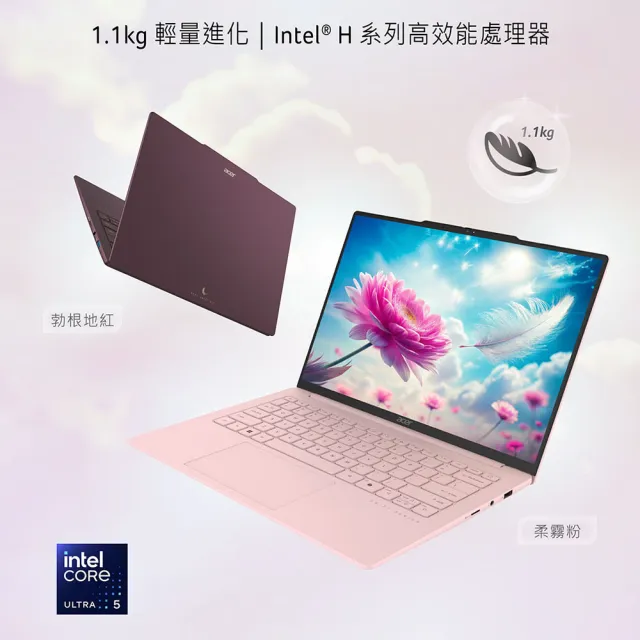 【Acer 宏碁】14吋Ultra5極致輕薄OLED AI筆電-柔霧粉(Swift Air/SFA14-71M-5001/Ultra5-125H/16G/512G/W11)