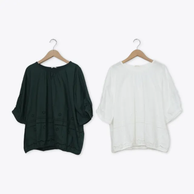 【MOSS CLUB】浪漫雕花鏤空上衣 白 綠