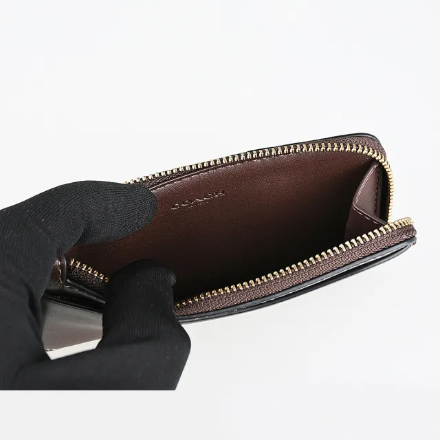 【COACH】COACH精品小牛皮燙金拉鍊卡片夾零錢包(5卡/楓木棕)