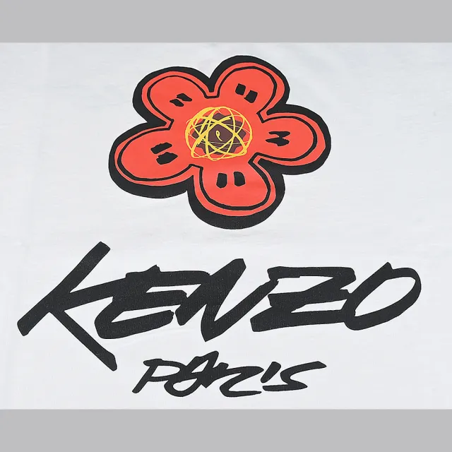 【KENZO】KENZO x Futura 2000 黑字LOGO純綿塗鴉字圓領短袖T恤(男款/米白)