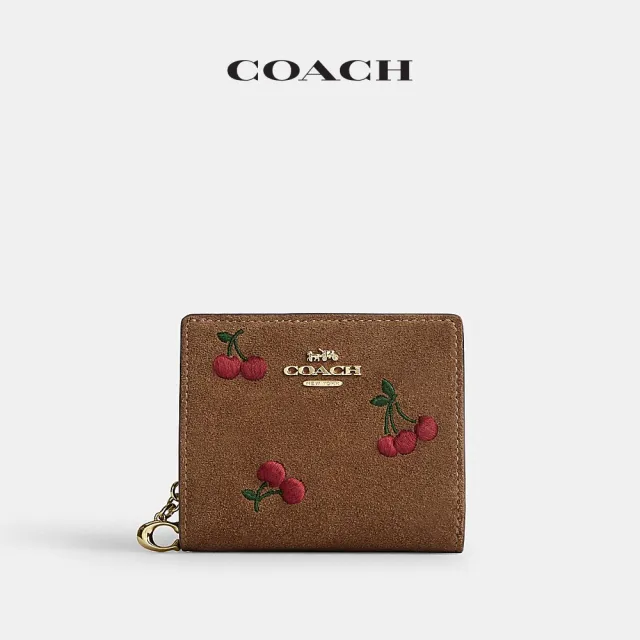 【COACH】蔻馳官方直營 櫻桃刺繡搭釦錢包-IM/混合雪松木色(CFT79)