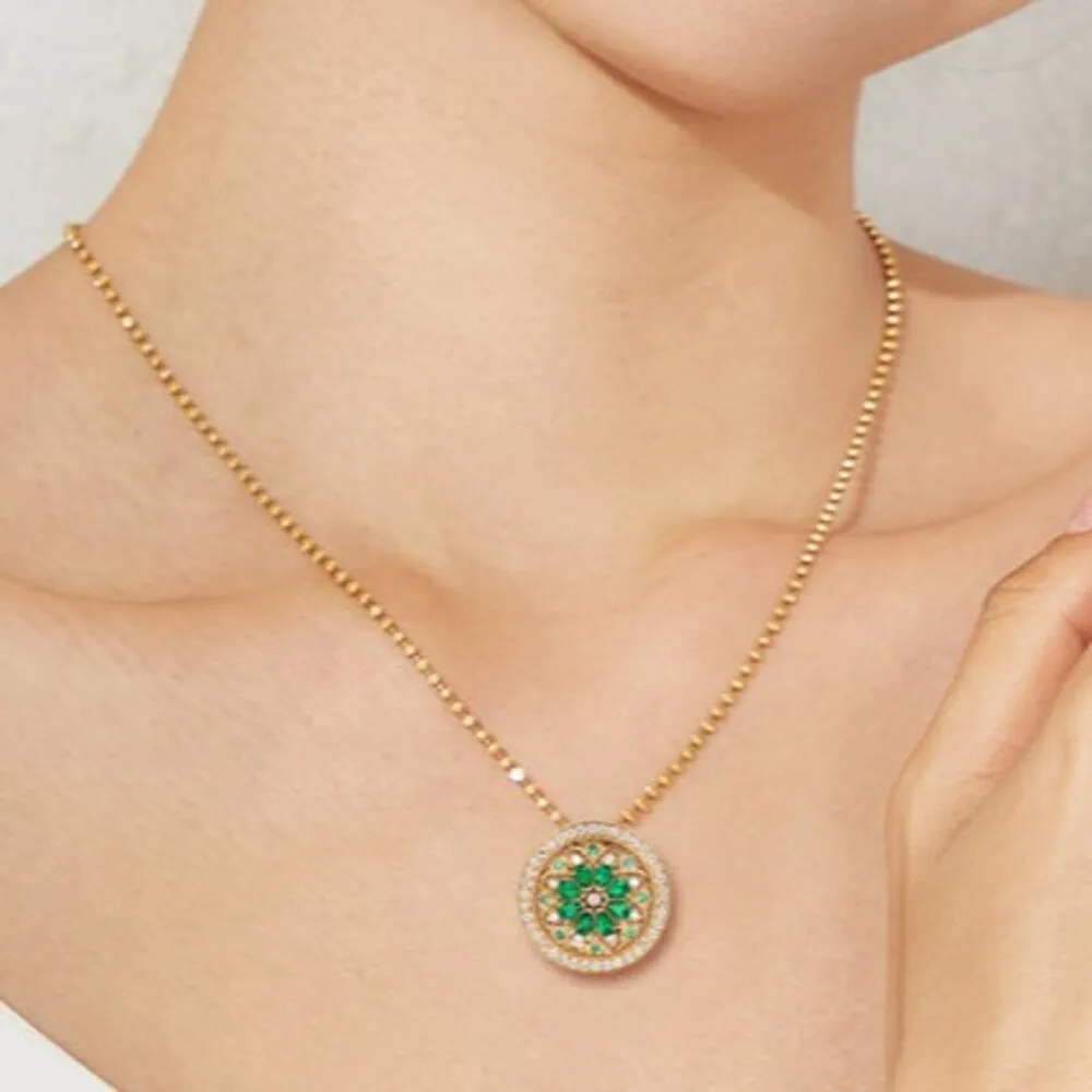 海斯珠寶 67分天然祖母綠 18K金項鍊 鑽石點綴 水滴形切割 寶相花轉轉造型 鏤空雕金工藝 送禮推薦