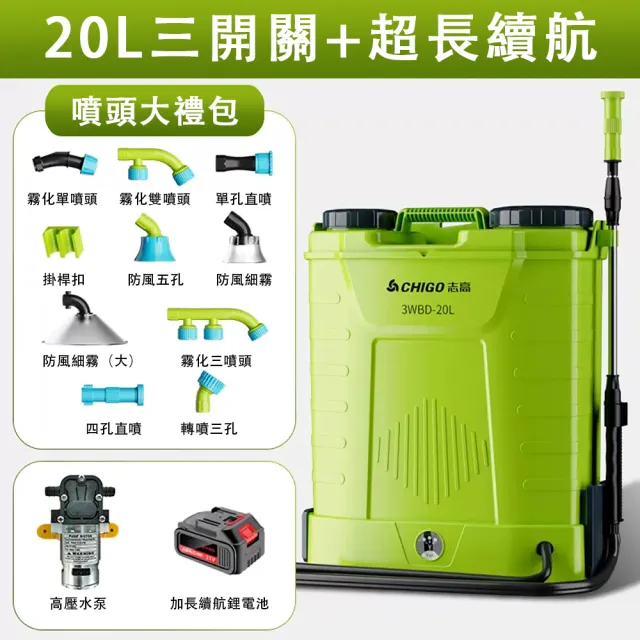 【銘利萊】20L電動噴霧器 農用打藥機 鋰電池噴壺 農藥噴灑 噴水器 三開關背負式噴霧器 高壓噴灑器