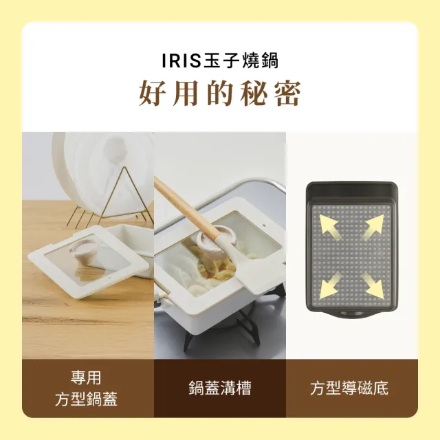 【IRIS】鑽石塗層玉子燒鍋6件組 可可棕 MEGI-6S(多件鍋具組/玉子燒鍋/不沾鍋/可拆式把手/平底鍋/湯鍋/鍋子)