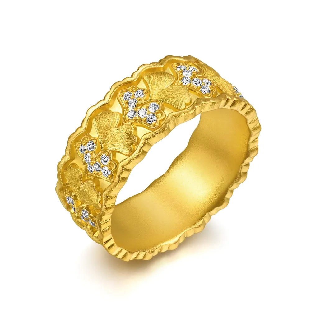 【點睛品】典雅銀杏 鑽石黃金戒指(女戒)