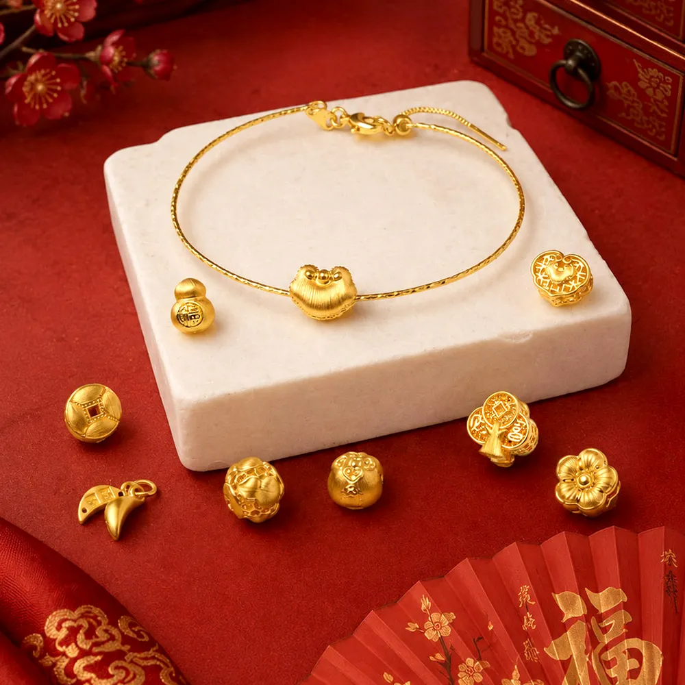 【GJS 金敬順】黃金串飾 硬金 髮絲紋 招財平安 多選(金重:0.14錢/+-0.03錢)