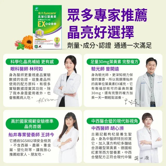【funcare 船井生醫】金盞花萃取高單位葉黃素EX 2盒_共60顆(添加蝦紅素/山桑子/枸杞/魚油/綠薄荷/維生素)
