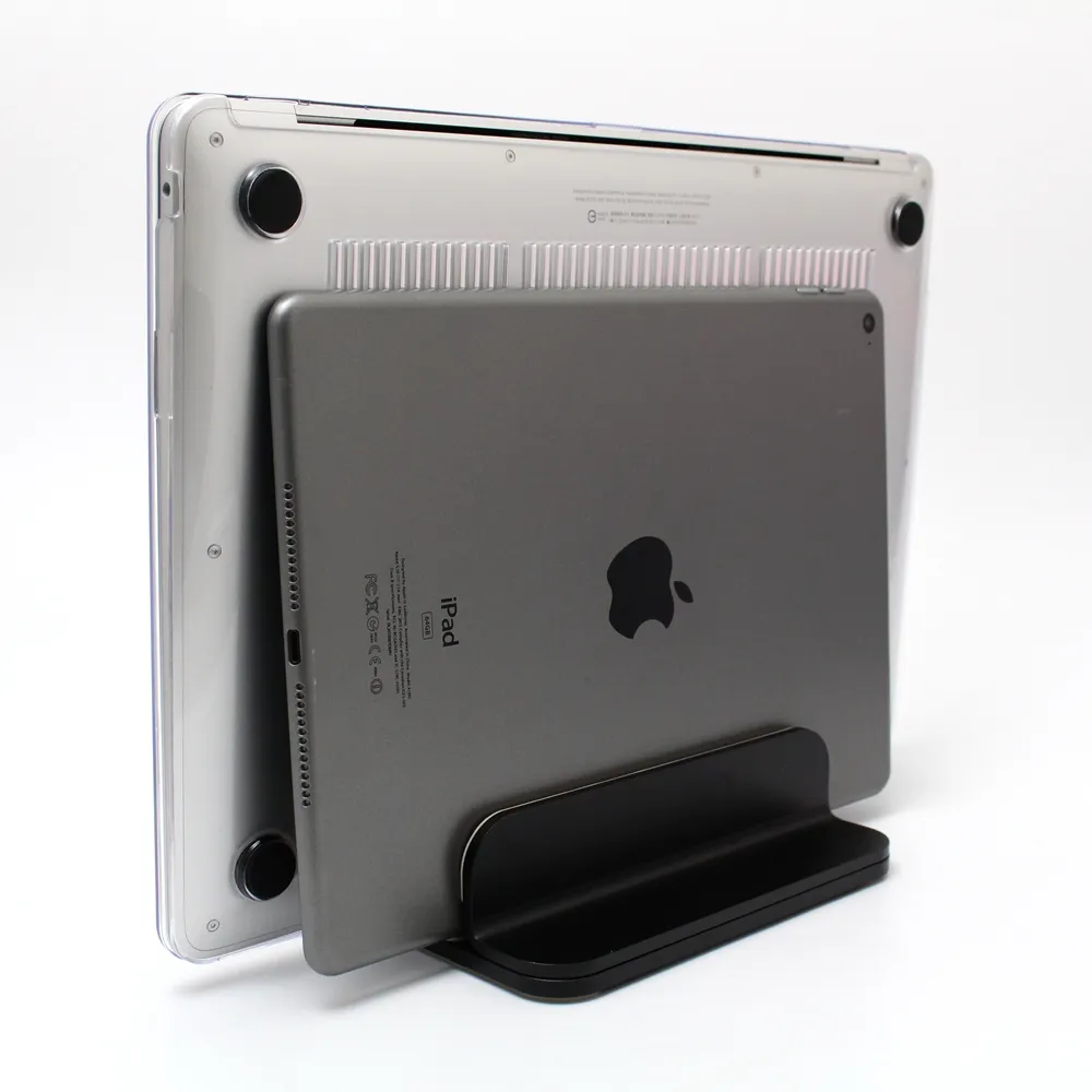 【tFriend】適用手機平板Macbook雙槽鋁合金縷空支架 黑色(手機架/平板筆電架/Macbook架)