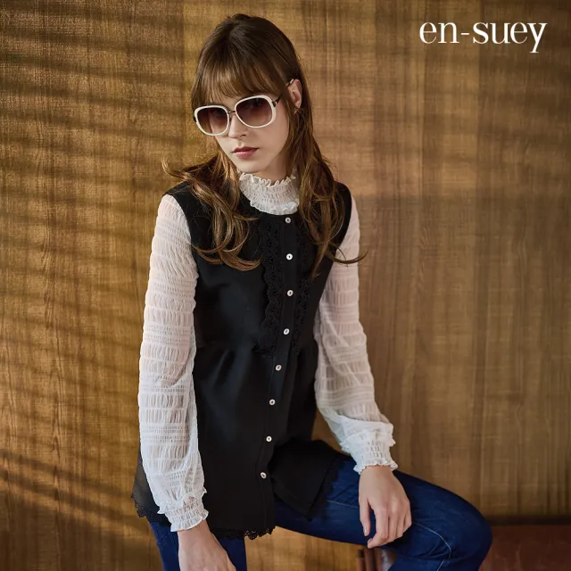 【en-suey 銀穗】EU復古宮廷蕾絲開襟線衫背心-女