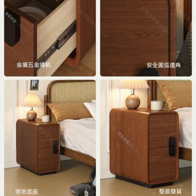 免安裝簡約實木床頭櫃 40x40x50CM（家用臥室中古風床邊收納櫃 置物櫃 小型抽屜櫃 簡約木質床頭櫃）