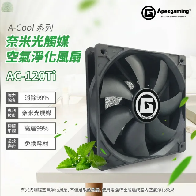 【Apexgaming 美商艾湃電競】奈米光觸媒空氣淨化散熱風扇 AC-120Ti