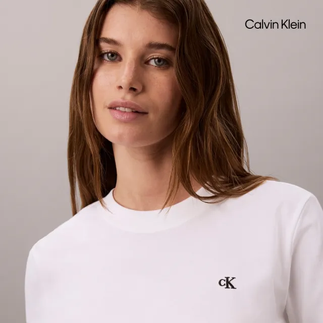 【CALVIN KLEIN】官方旗艦館CK Monogram Logo Long Sleeve Crewneck Tee 白色