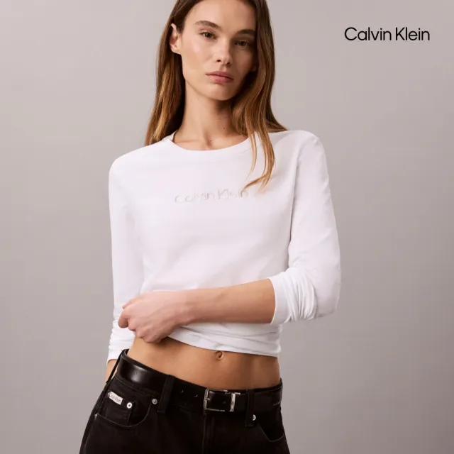 【CALVIN KLEIN】官方旗艦館CK 經典標誌修身 T 恤 白色