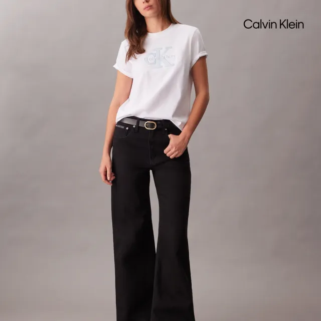 【CALVIN KLEIN】官方旗艦館CK 超高腰闊腿牛仔褲 黑色