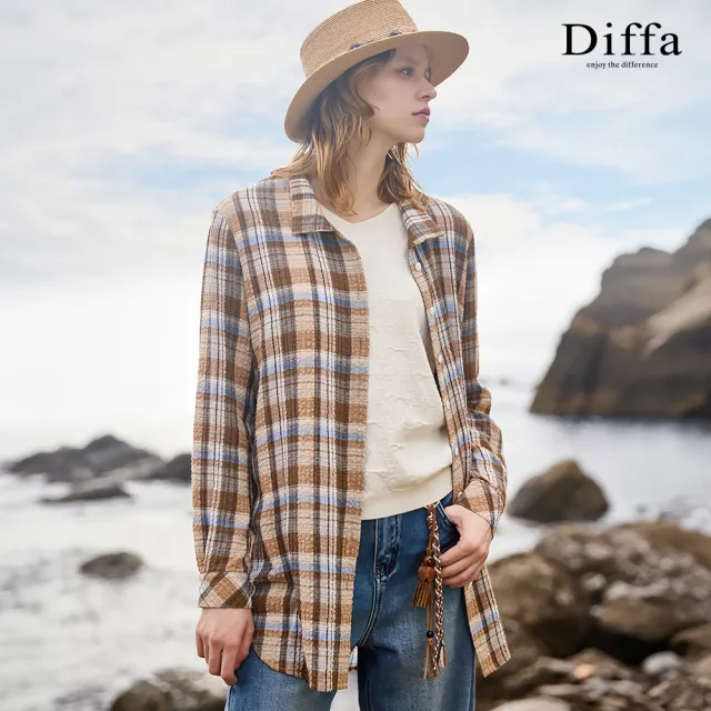 【Diffa】咖格長版長袖上衣-女