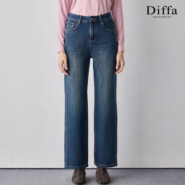 【Diffa】幸運草壓印刷色牛仔法棍褲(丹寧)-女