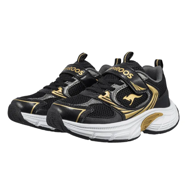【KangaROOS】超輕量慢跑鞋 童鞋 中大童 運動鞋 魔鬼氈 RUNSKY 黑 KK52100