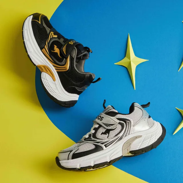 【KangaROOS】超輕量慢跑鞋 童鞋 中大童 運動鞋 魔鬼氈 RUNSKY 黑 KK52100