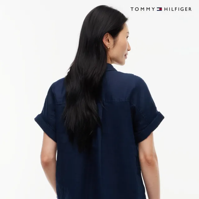 【TOMMY HILFIGER】官方旗艦館寬鬆亞麻短袖襯衫 藍色