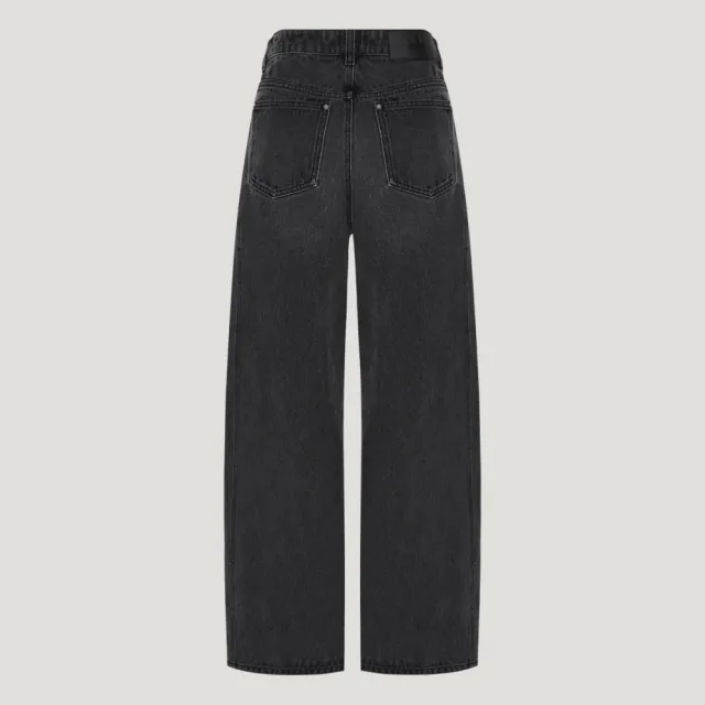 【adidas 愛迪達】長褲 女 休閒褲 彎刀褲 三葉草 亞規 DENIM PANTS W 黑 LD6448