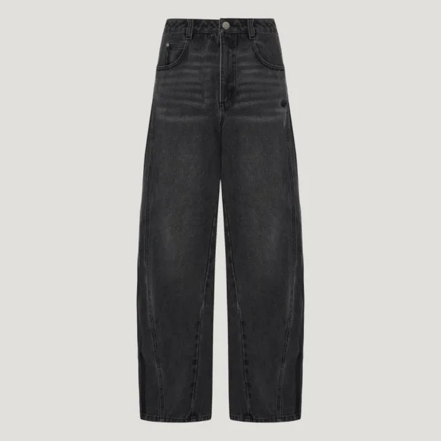 【adidas 愛迪達】長褲 女 休閒褲 彎刀褲 三葉草 亞規 DENIM PANTS W 黑 LD6448