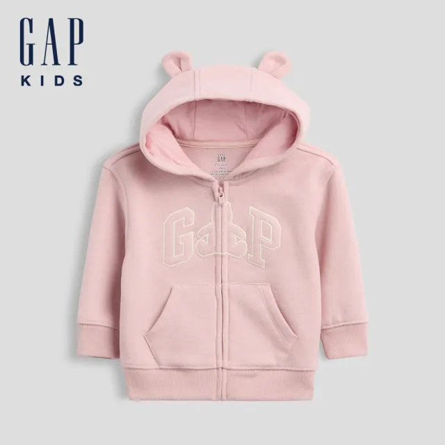 【GAP】嬰兒VintageSoft布萊納小熊Gap Logo拉鍊連帽運動衫-多色任選(910784)