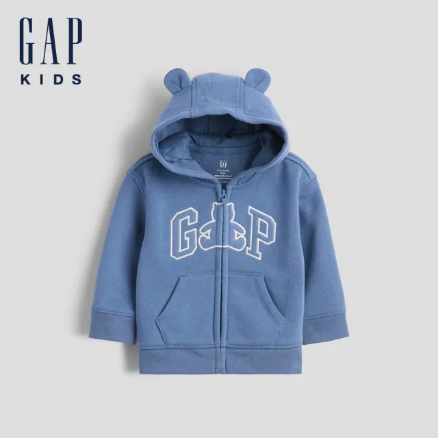【GAP】嬰兒VintageSoft布萊納小熊Gap Logo拉鍊連帽運動衫-多色任選(910784)