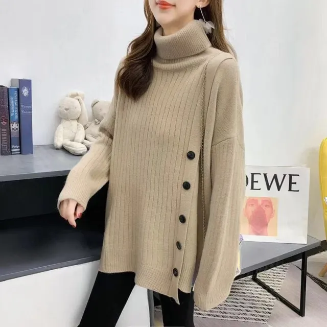 【MU YI YANG 慕衣洋】慵懶風寬鬆中長款高領毛衣