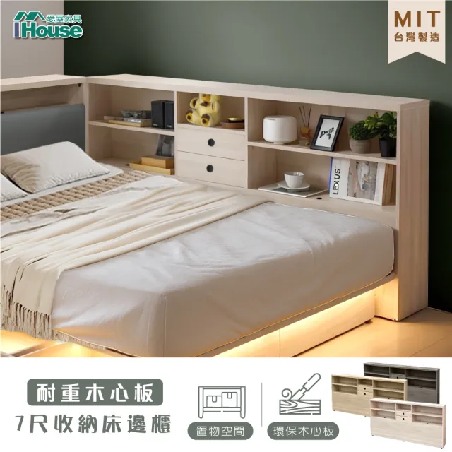 【IHouse】保羅 台灣製木心板 7尺收納床邊櫃(收納櫃/置物櫃/長櫃/書櫃/邊櫃)