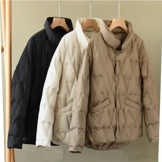 【巴黎精品】極速出貨 真羽絨90%鴨絨輕羽絨外套羽絨衣夾克(保暖中長款菱格寬鬆簡約女外套4款a1hd4)