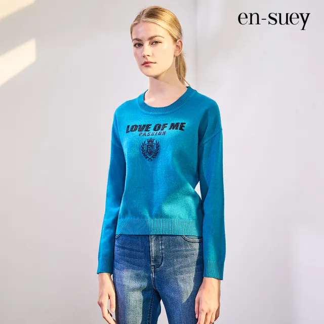 【en-suey 銀穗】燙鑽字母學院風徽章線衫-女