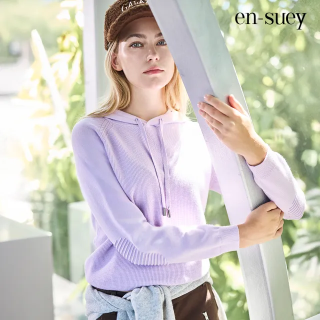 【en-suey 銀穗】拉克蘭袖組織變化連帽線衫-女