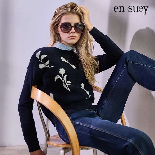 【en-suey 銀穗】花卉亮片繡線衫上衣-女