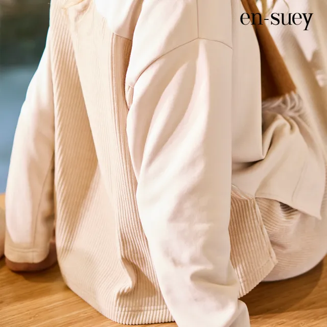 【en-suey 銀穗】異素材拼接落肩休閒上衣-女