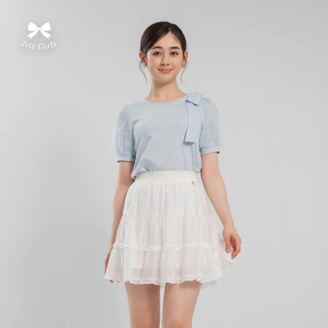 【Iris Girls 艾莉詩】甜美紗袖蝴蝶結上衣-2色(61923)