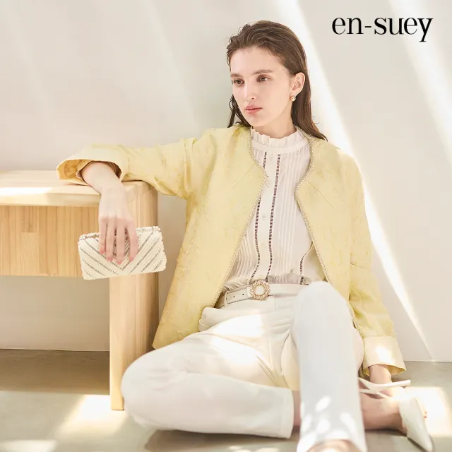 【en-suey 銀穗】中式剪毛緹織花朵短版禮服外套-女