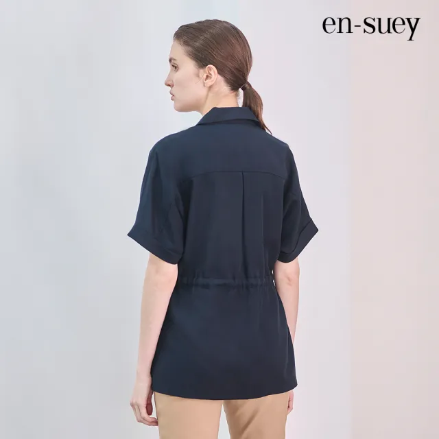 【en-suey 銀穗】雙口袋腰抽繩短袖上衣-女