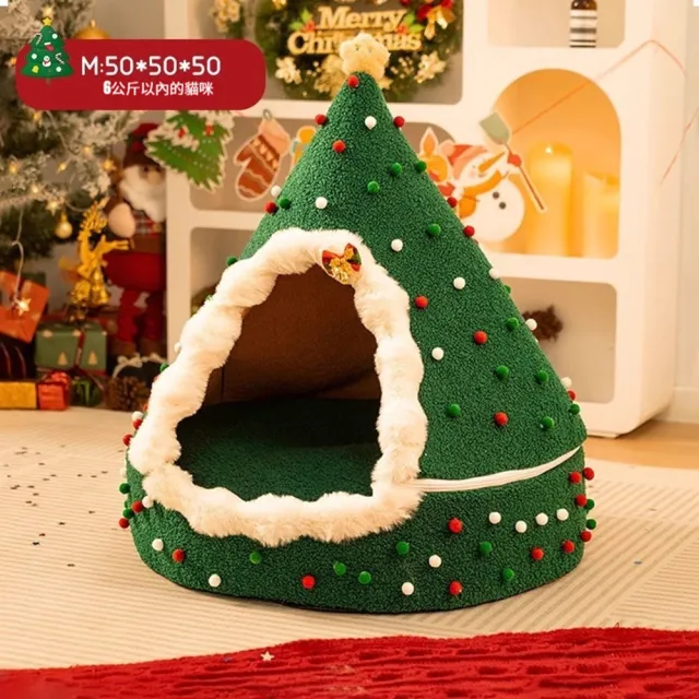 【Quality 聚家】聖誕貓窩 保暖睡墊 四季通用 60*60*60CM 裝飾品 封閉式貓窩 貓咪帳篷屋 可拆卸