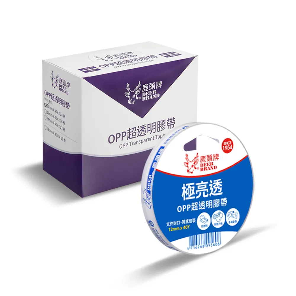 【DEER BRAND 鹿頭牌】OPP超透明膠帶24入組 12mm x 40Y(文具膠帶)