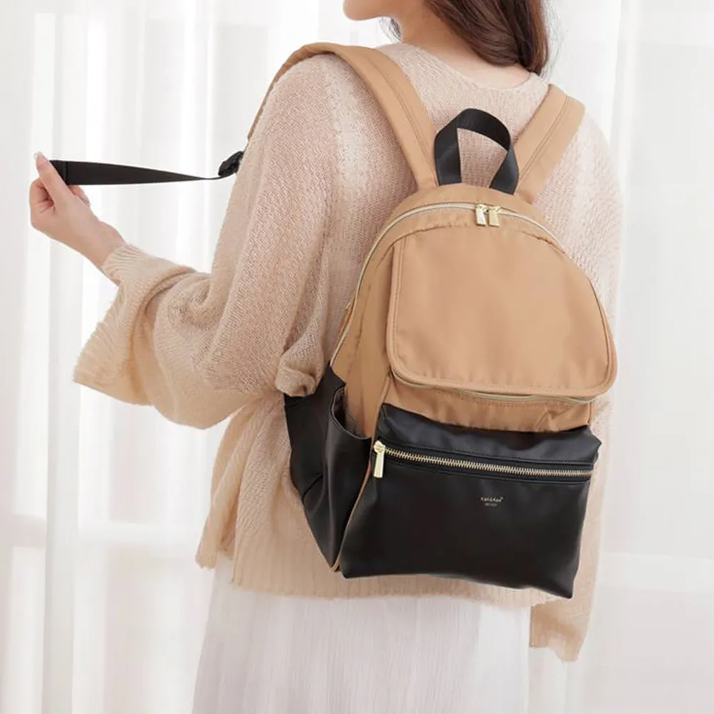 【WHOSE BAG】買一送一 日系拼接色10格收納防水後背包｜男女雙肩包 附可掛零錢包 NO.WBKK02