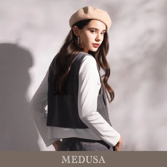 【MEDUSA 曼度莎】現貨-毛毛灰調 針織感大U背心外罩（M-XL）｜罩衫穿搭 背心穿搭 針織感保暖穿搭