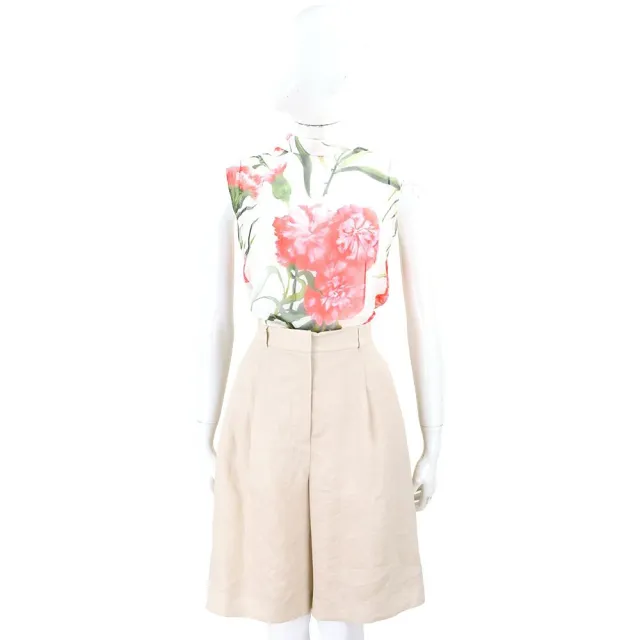 【MaxMara】STUDIO MSTCARAVAN 親膚純亞麻米色百慕達短褲(西裝短褲 義大利精品)