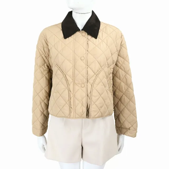 【MaxMara】WEEKEND WKDKAKI 燈芯絨領 卡其色防潑水塔夫綢 短版菱格外套 夾克