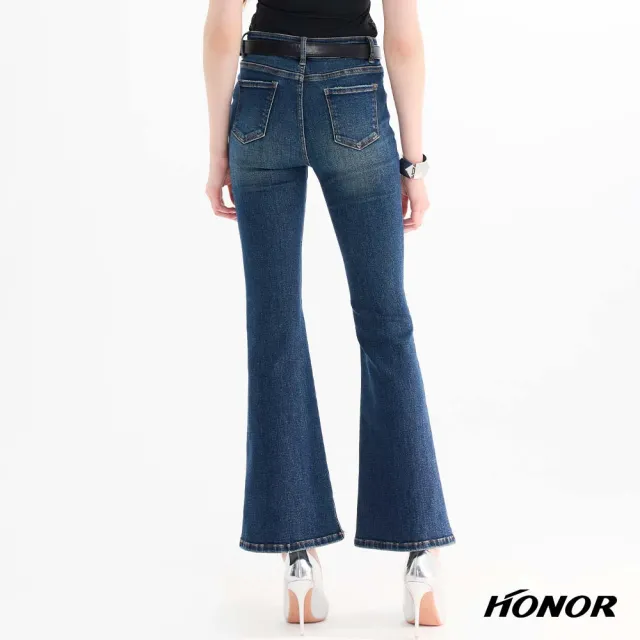【HONOR 山形屋】復古腰帶修身喇叭牛仔褲-黑/藍