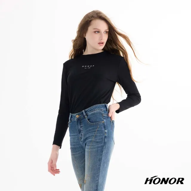 【HONOR 山形屋】簡約品牌字母印花長袖上衣-白/黑