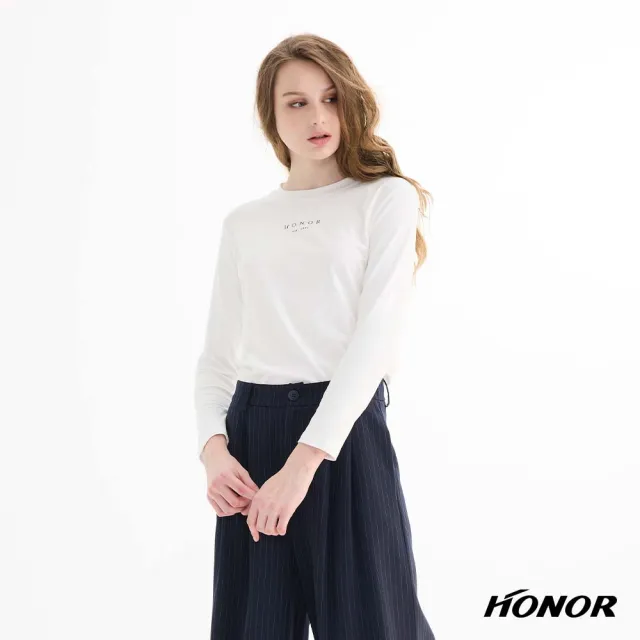 【HONOR 山形屋】簡約品牌字母印花長袖上衣-白/黑