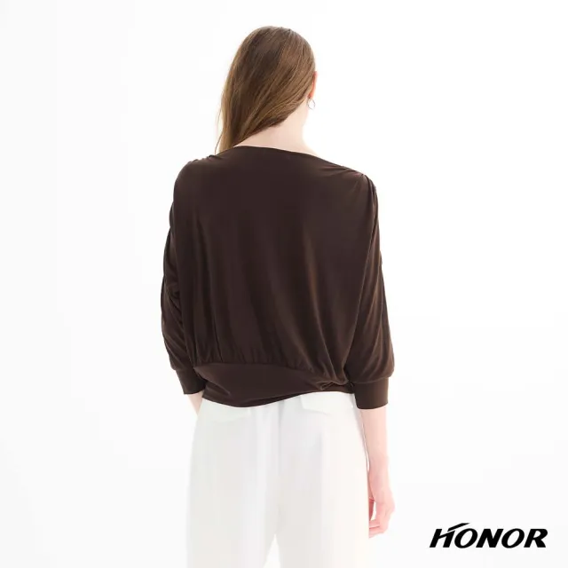【HONOR 山形屋】肩部鏤空抓褶長袖上衣-卡其/咖