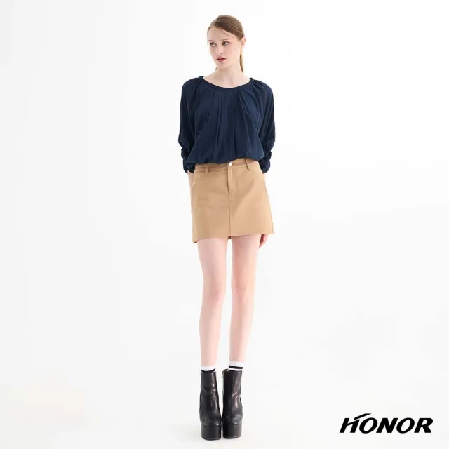 【HONOR 山形屋】圓領抓褶澎袖寬版上衣-紅/藍