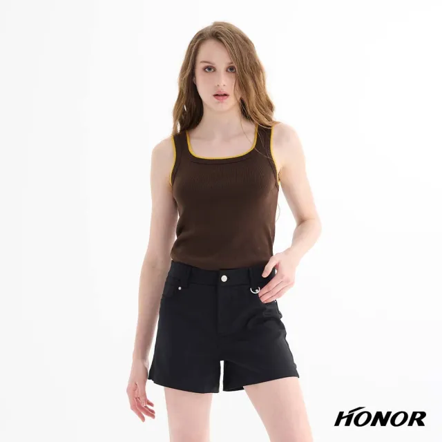 【HONOR 山形屋】方領撞色滾邊羅紋背心-灰/咖