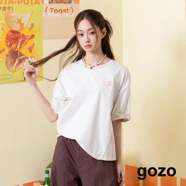 【gozo】立體繭型捲袖設計涼感T恤(米色/黑色)